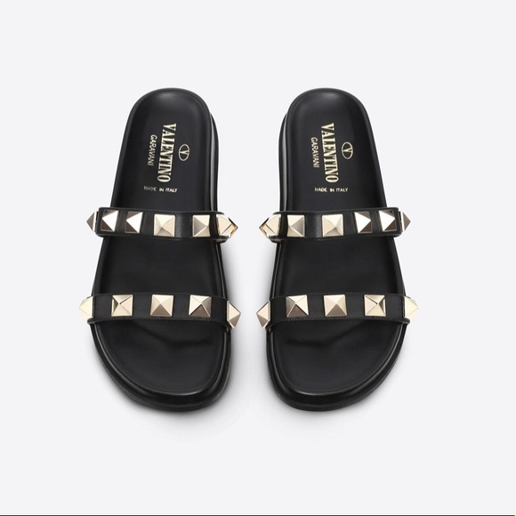 black slides with gold studs